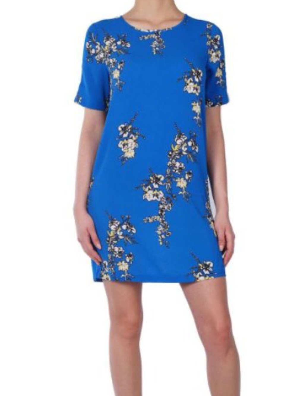 Only Royal Blue Floral Shift Dress with White Shoulder Stripe